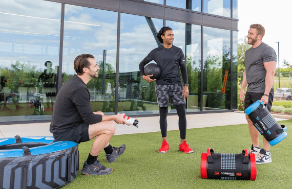 men preparing to work out outside of the Union