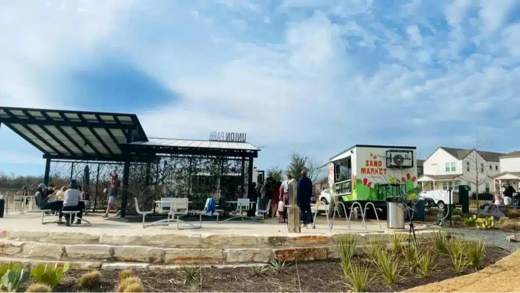 Picnic Place copy Residents gathered at the Sano Market food truck in Picnic Place at Easton Park in Southeast Austin